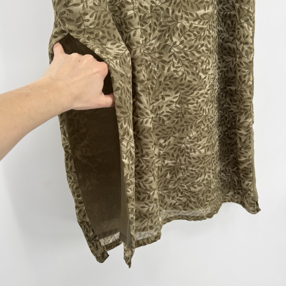 Y2K Old Navy‎ Maxi Dress Sleeveless Leaf Print Green V-Neck Side Slit L/XL - Picture 3 of 7